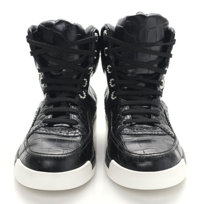 Chanel Calfskin Crocodile Embossed Cocodile High Top Sneakers 39 Black 2 of 8