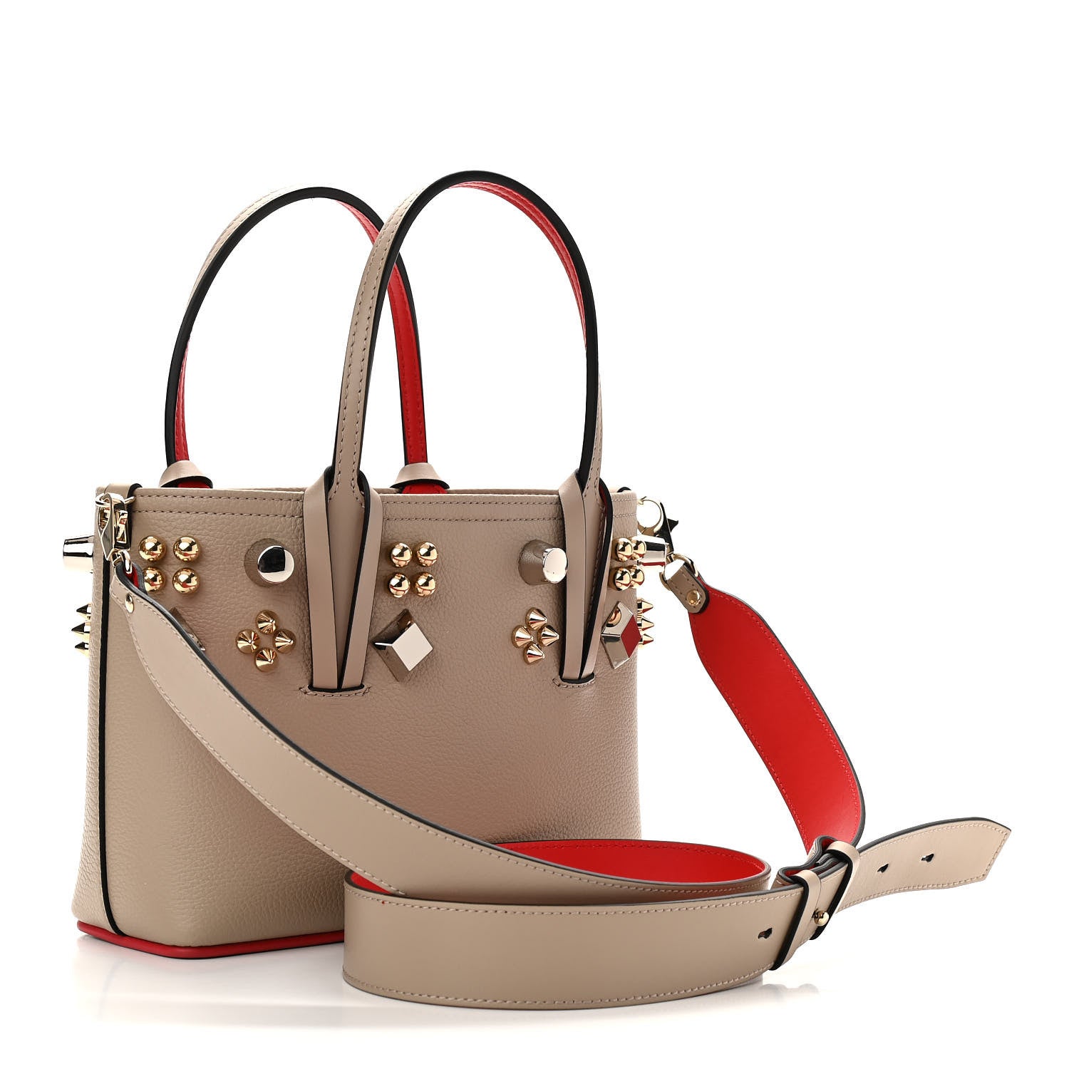 Christian Louboutin Calfskin Empire Spike Studded Mini East West Cabata Tote Feve 3 of 10