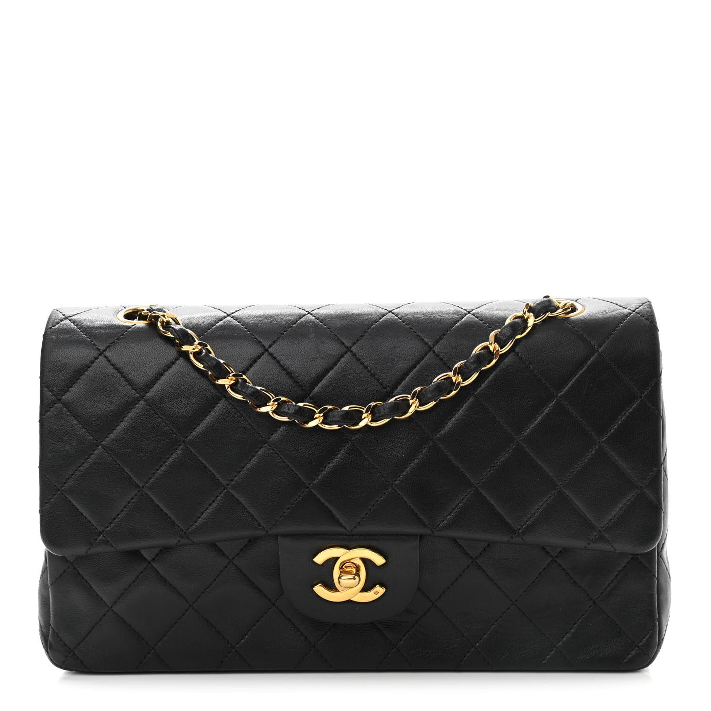 Lambskin Quilted Medium Double Flap Black