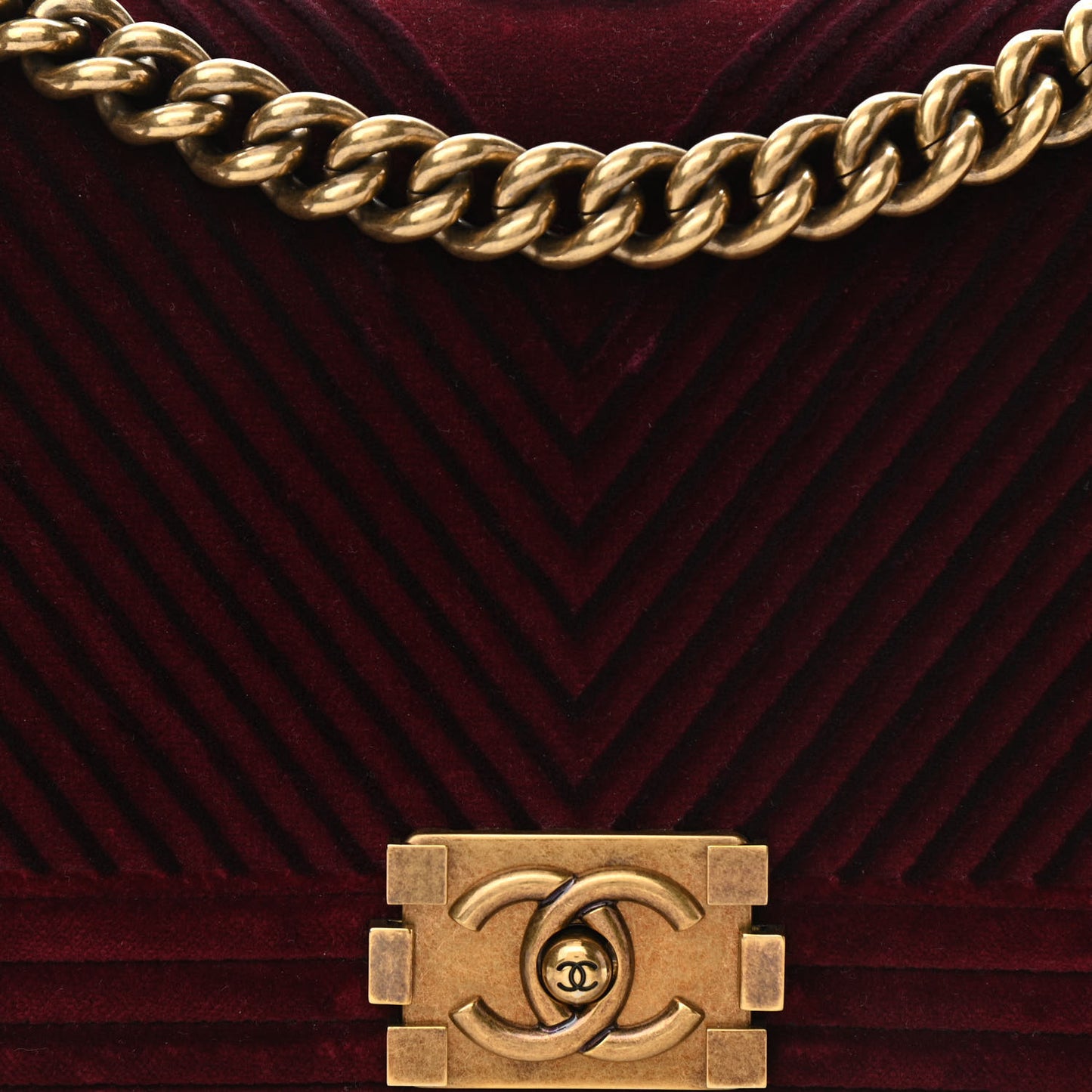 Velvet Chevron Quilted Medium Boy Flap Burgundy