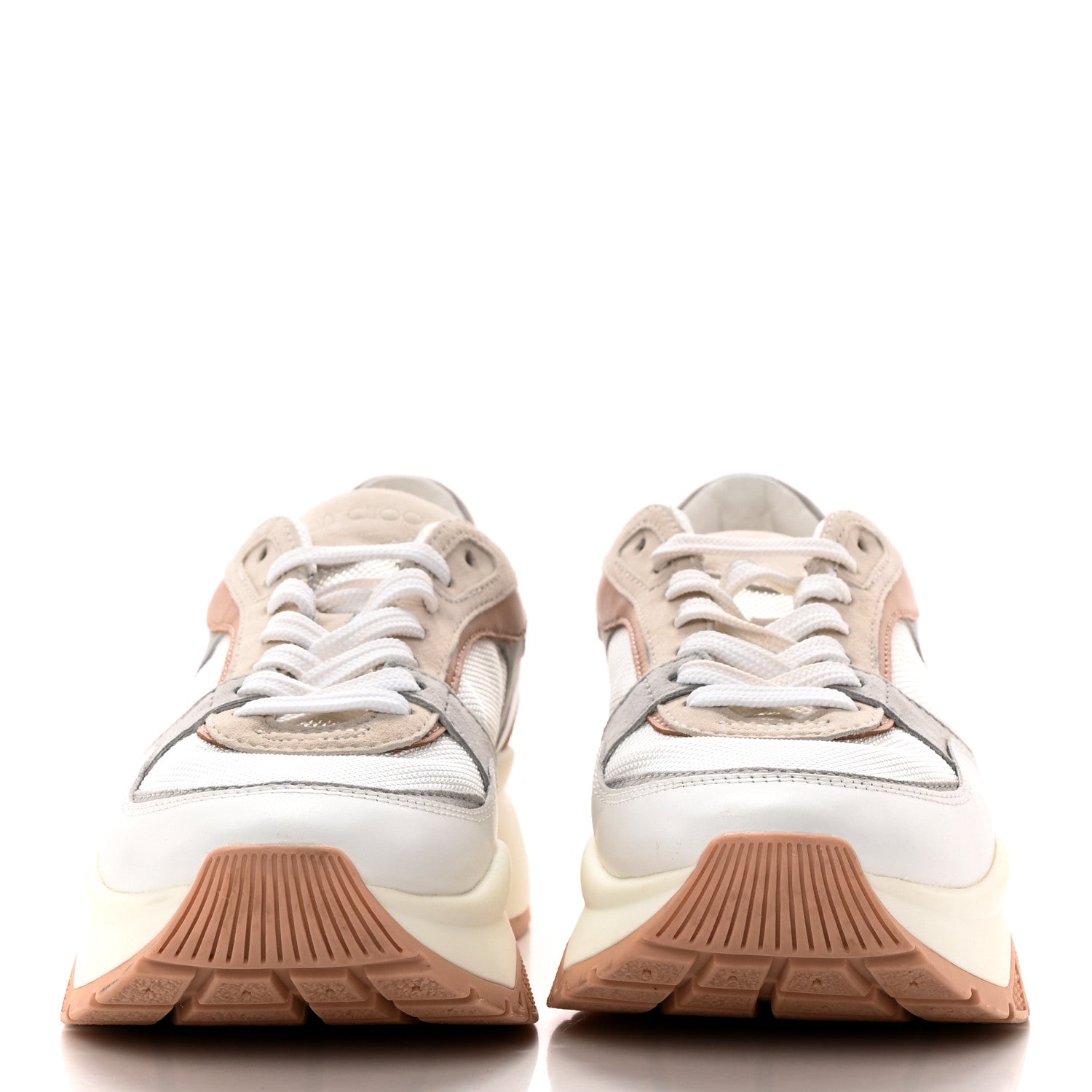 Jimmy Choo Nappa Mesh Suede Women Landon Low Top Sneakers 39.5 White Powder Pink Grey 2 of 17