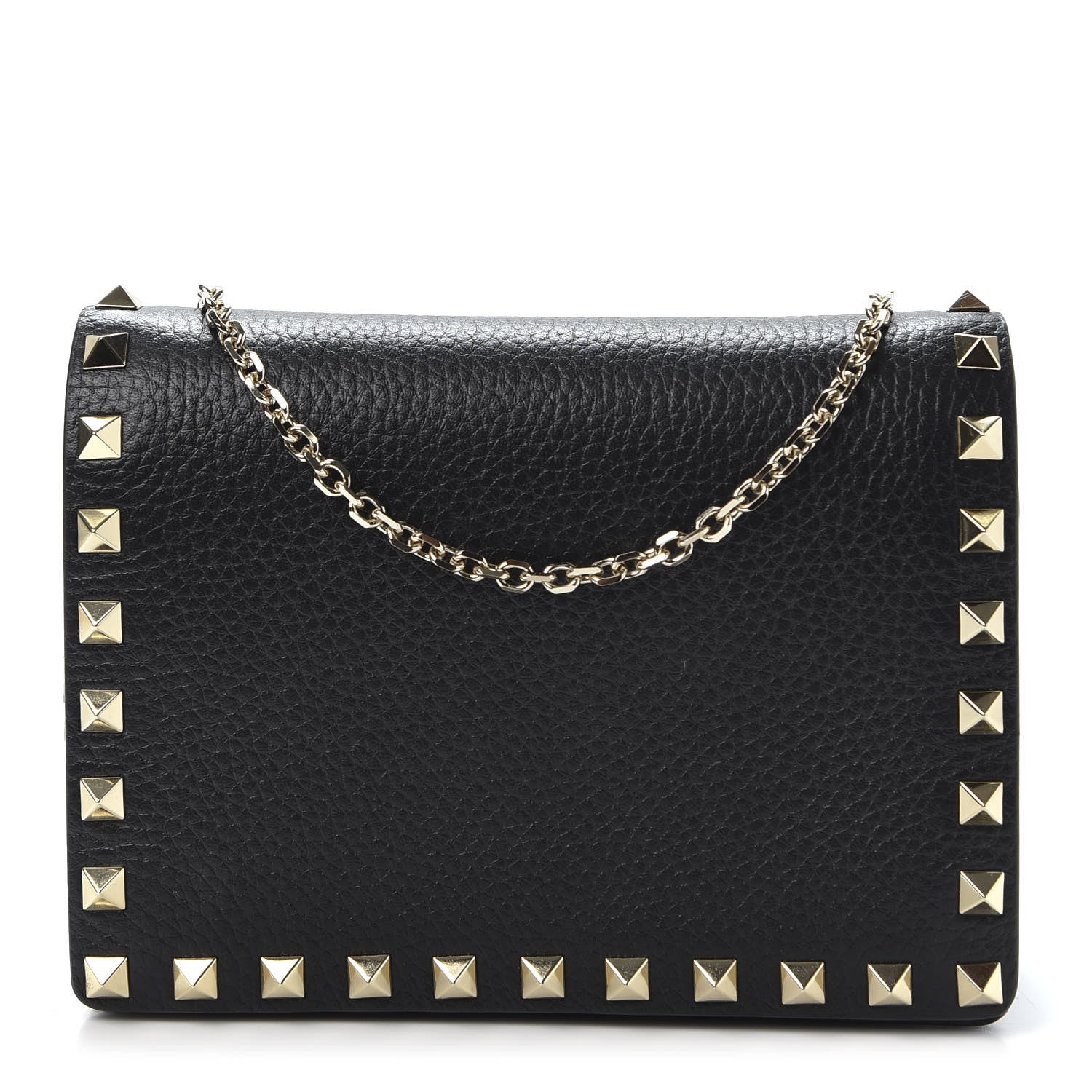 Valentino Garavani Pebbled Calfskin Rockstud Wallet on Chain Black 1 of 8