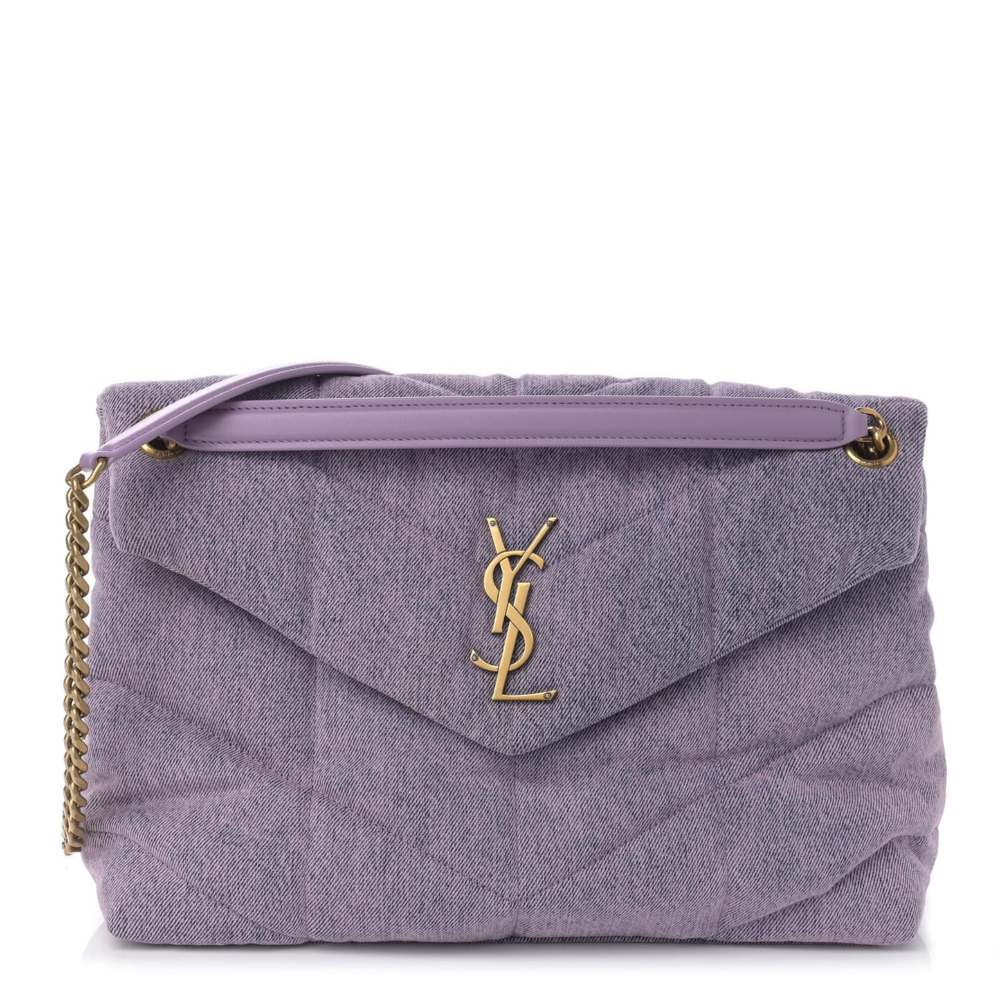 Denim Quilted Medium Loulou Puffer Monogram Chain Satchel Bleached Lilac