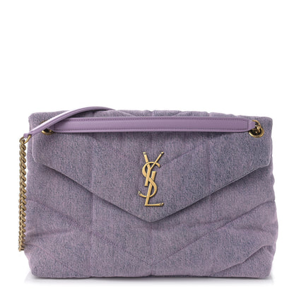 Saint Laurent Denim Quilted Medium Loulou Puffer Monogram Chain Satchel Bleached Lilac 1 of 10
