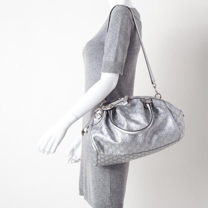 Gucci Metallic Guccissima Medium Sukey Boston Silver 2 of 8