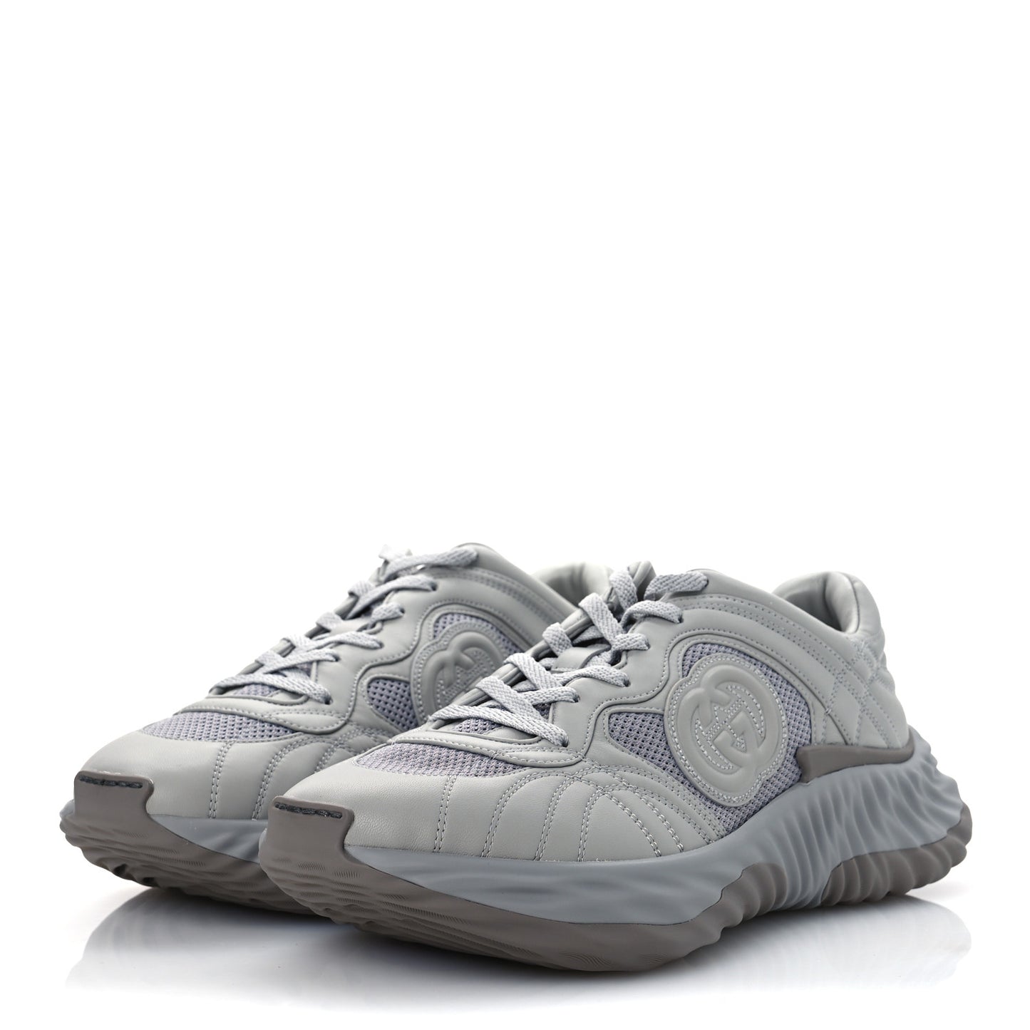 New Nappa Sombre Interlocking G Ripple Mens Platform Sneakers 11.5 Grey Sky