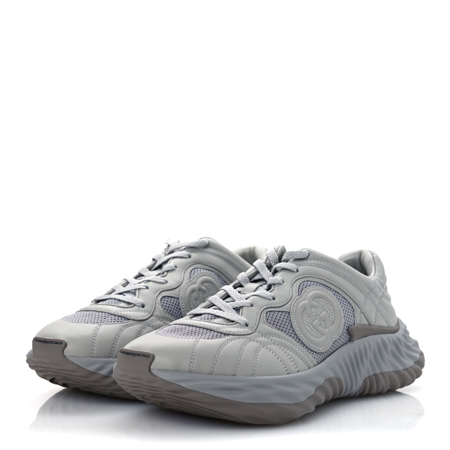 Gucci New Nappa Sombre Interlocking G Ripple Mens Platform Sneakers 11.5 Grey Sky 4 of 11
