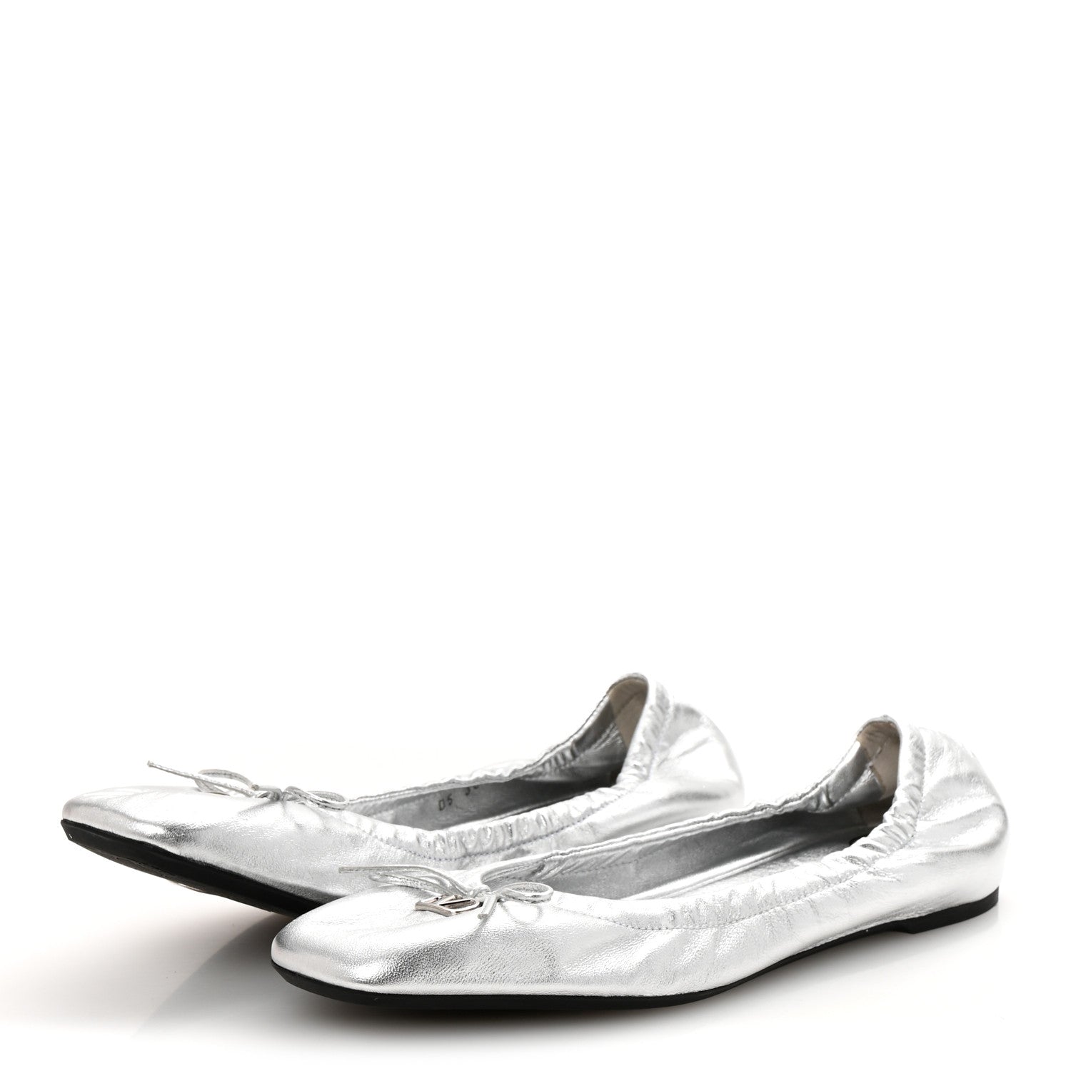 Valentino Garavani Metallic Calfskin Bow Ballerina Flats 38.5 Silver 4 of 10