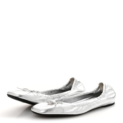 Valentino Garavani Metallic Calfskin Bow Ballerina Flats 38.5 Silver 4 of 10