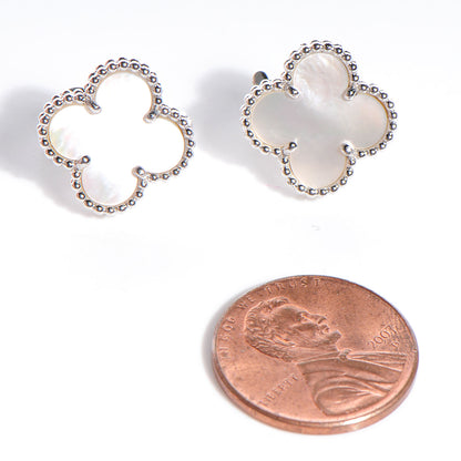 Van Cleef & Arpels 18K White Gold Mother of Pearl Vintage Alhambra Earrings 2 of 5