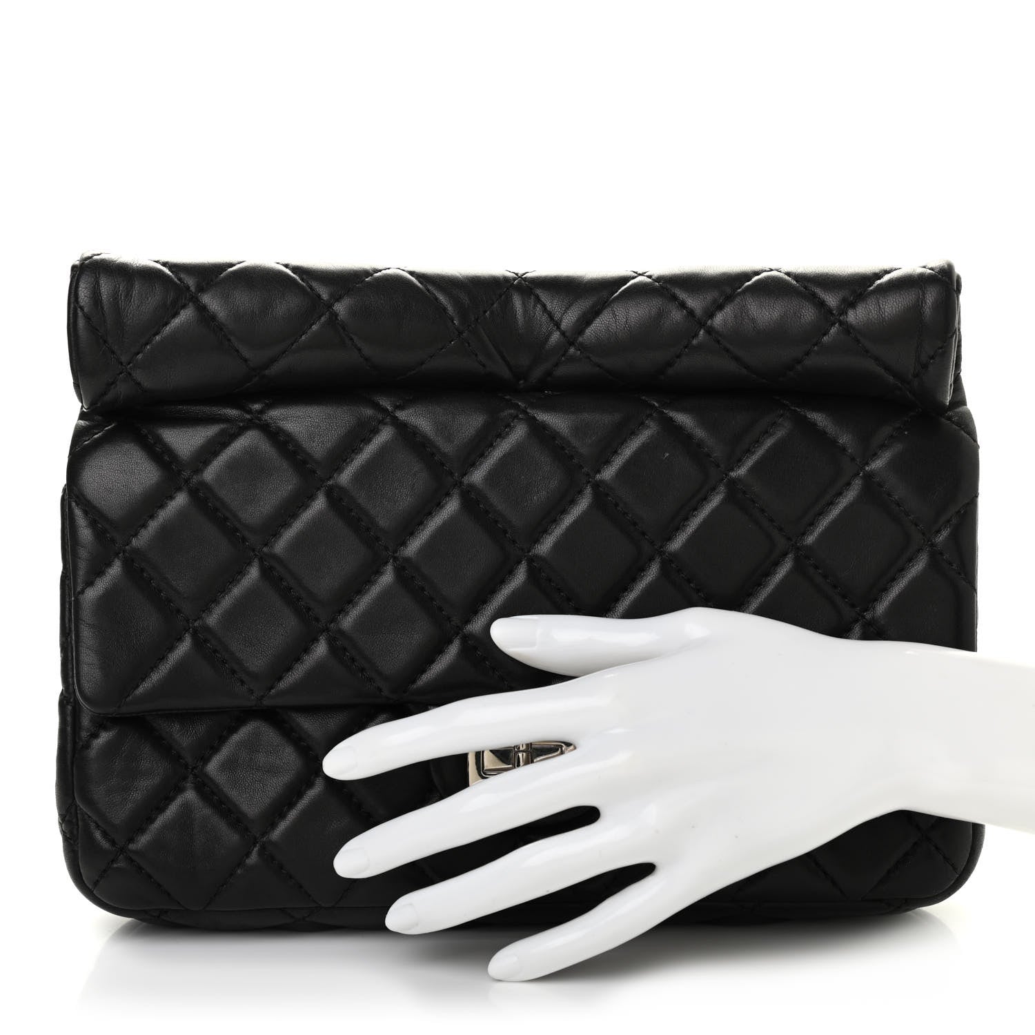 Chanel Calfskin Quilted Large Roll 2.55 Reissue Clutch Black 2 of 12