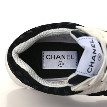 Chanel Suede Calfskin Printed CC Sneakers 38.5 Black White 6 of 8