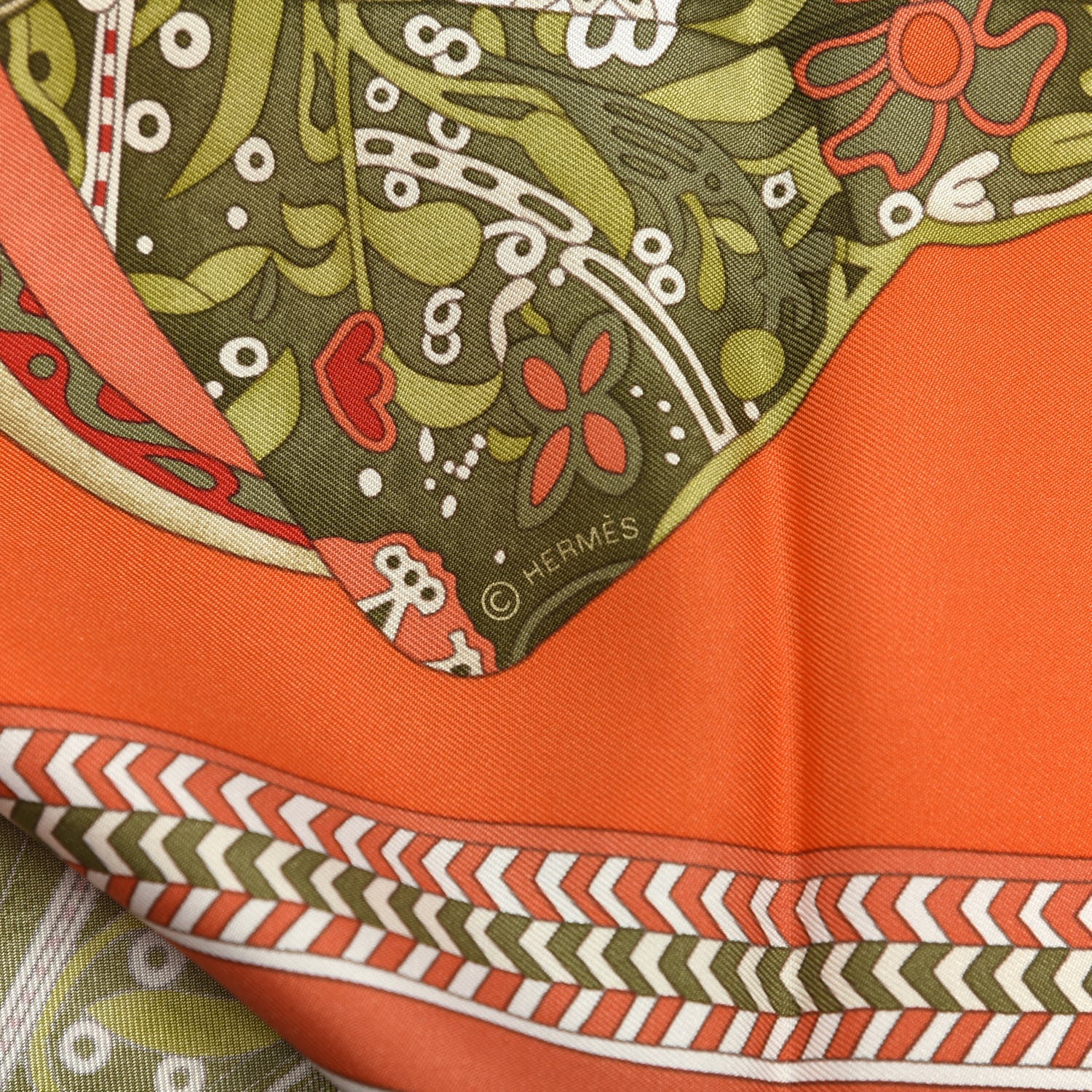 Hermes Silk Selle Des Steppes Scarf 90 Orange Kaki Corail 4 of 5