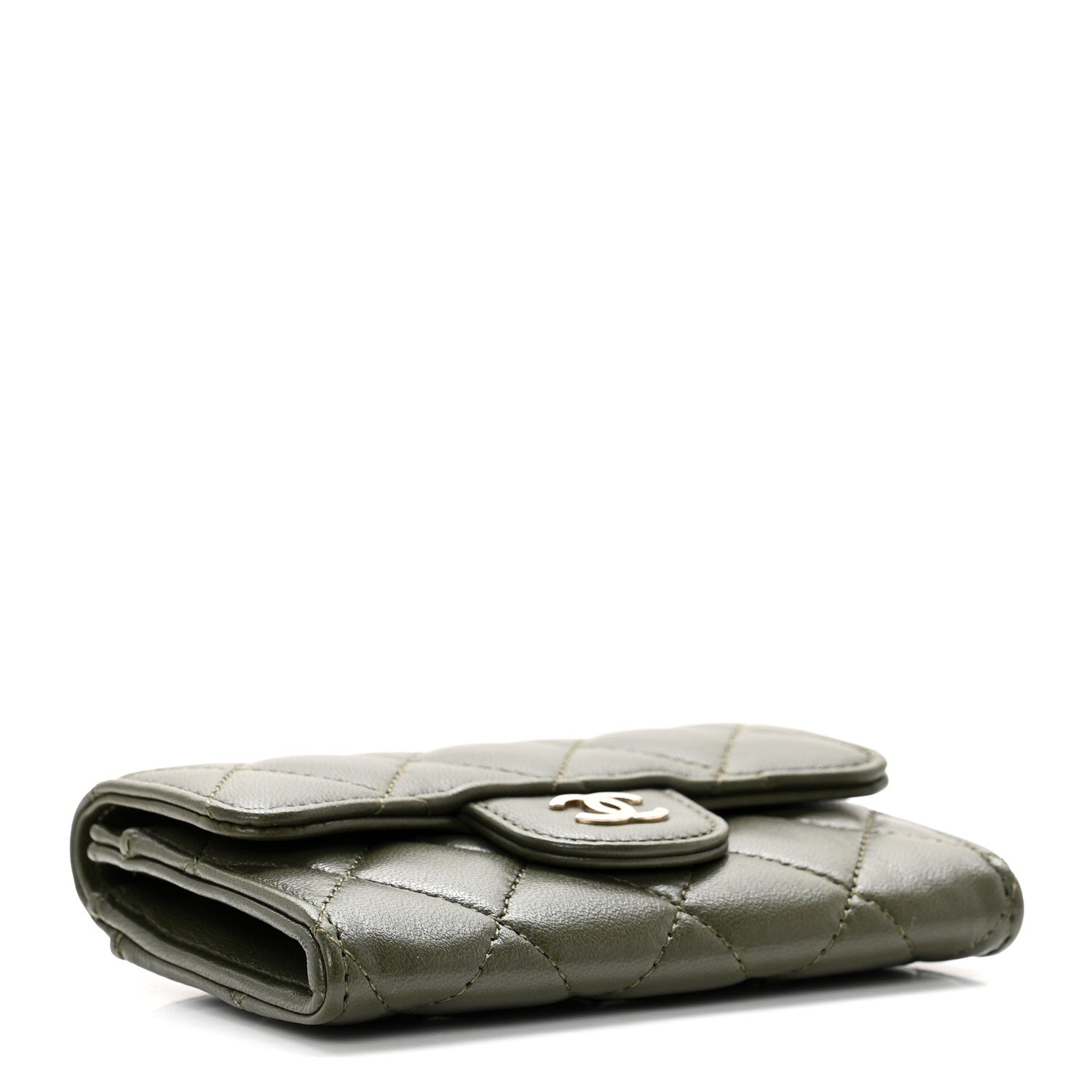 Chanel Lambskin Quilted Flap Card Holder Wallet Khaki 3 of 8