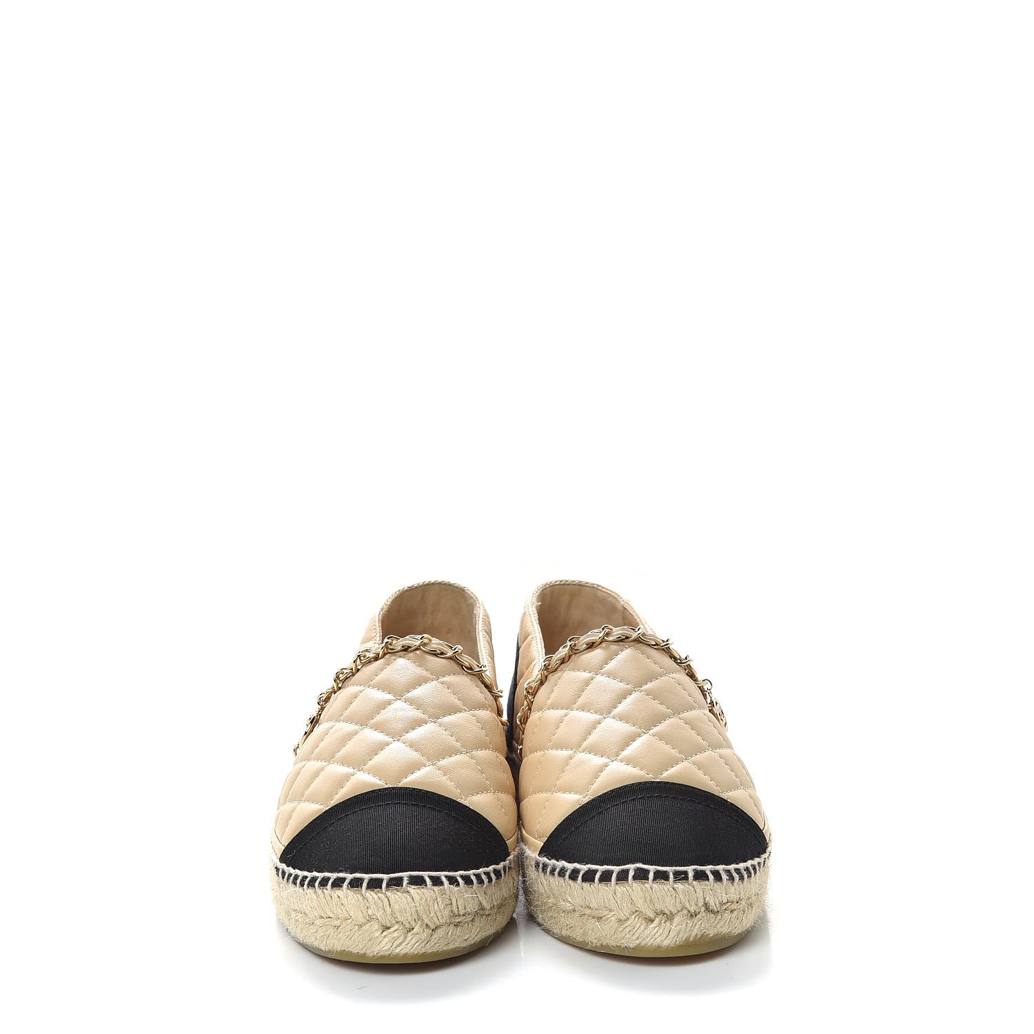 Chanel Lambskin Grosgrain Chain Quilted CC Espadrilles 40 Beige Black 3 of 9