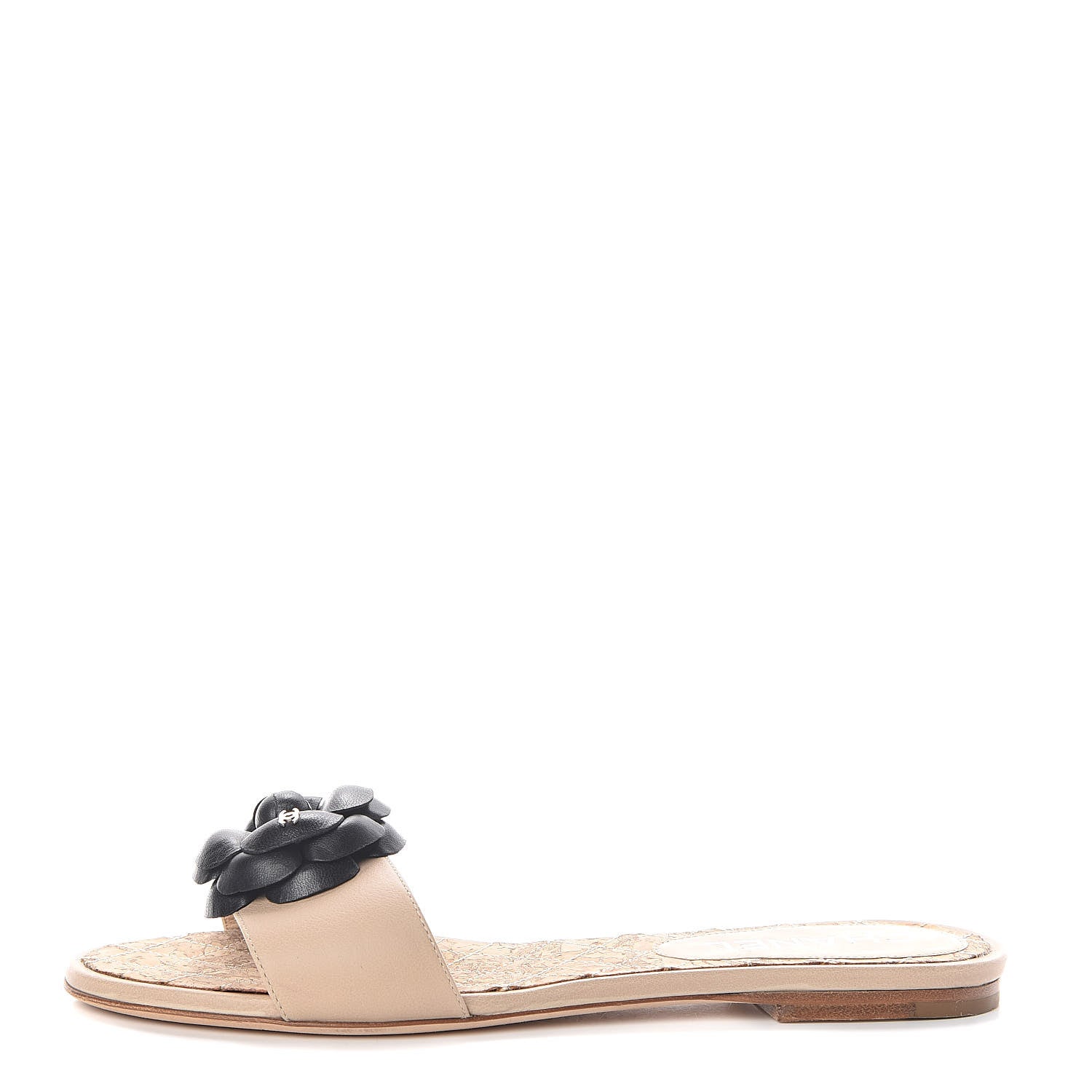 Chanel Lambskin Cork Camellia Sandals 37 Beige 1 of 8