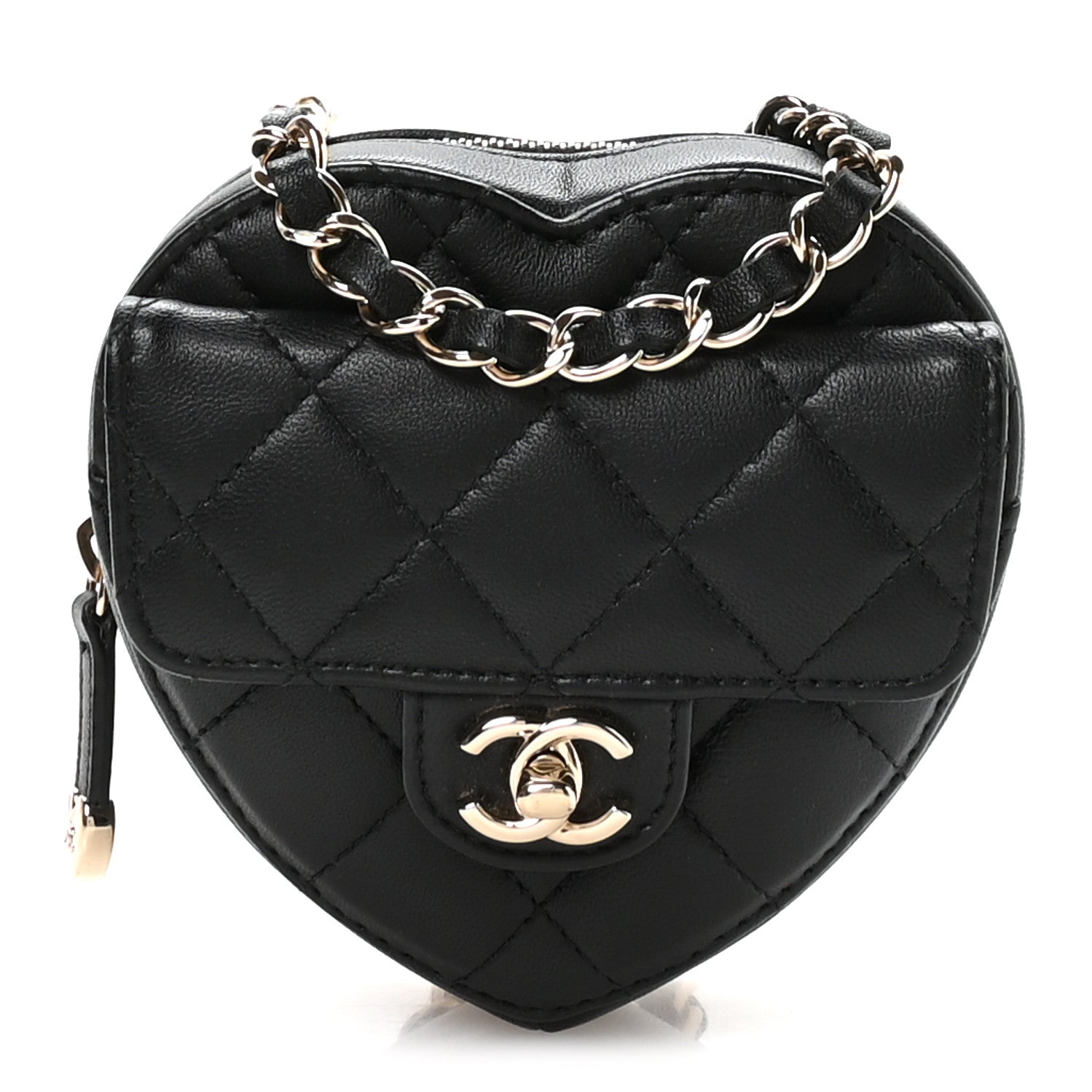Chanel Lambskin Quilted CC In Love Heart Waist Belt Bag With Chain Black 1 of 10