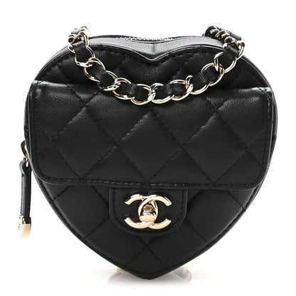 Chanel Lambskin Quilted CC In Love Heart Waist Belt Bag With Chain Black 1 of 10