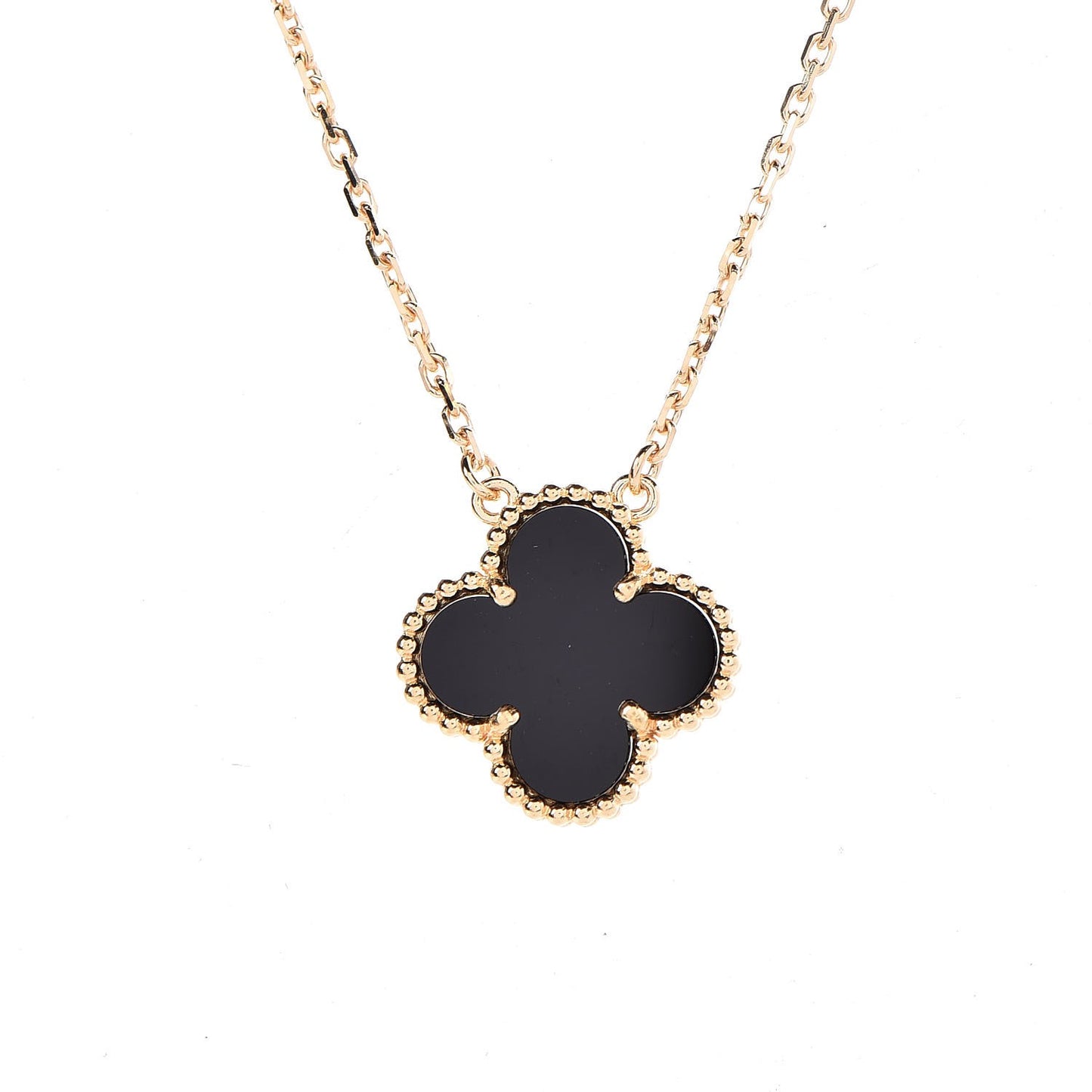 18K Yellow Gold Black Onyx Vintage Alhambra Pendant Necklace