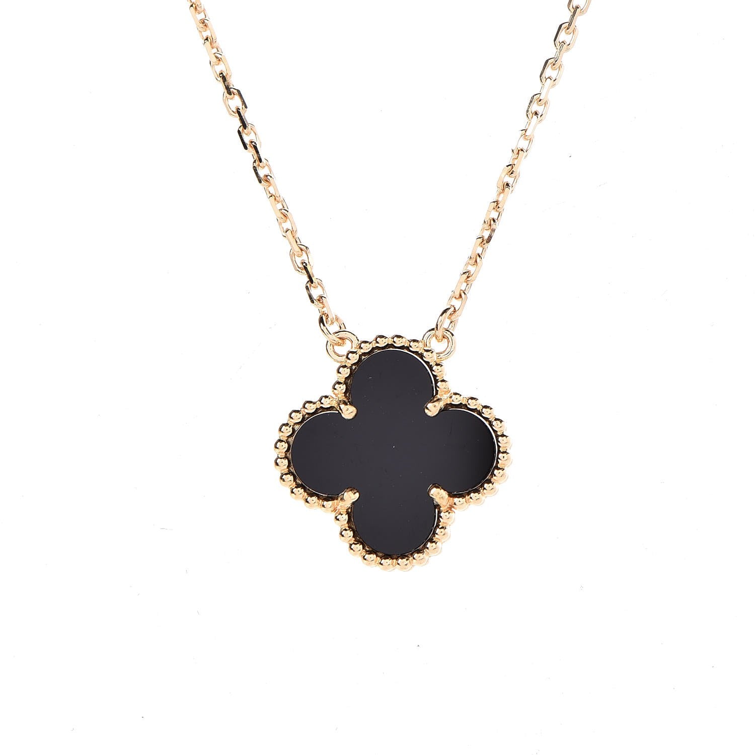 Van Cleef & Arpels 18K Yellow Gold Black Onyx Vintage Alhambra Pendant Necklace 4 of 9