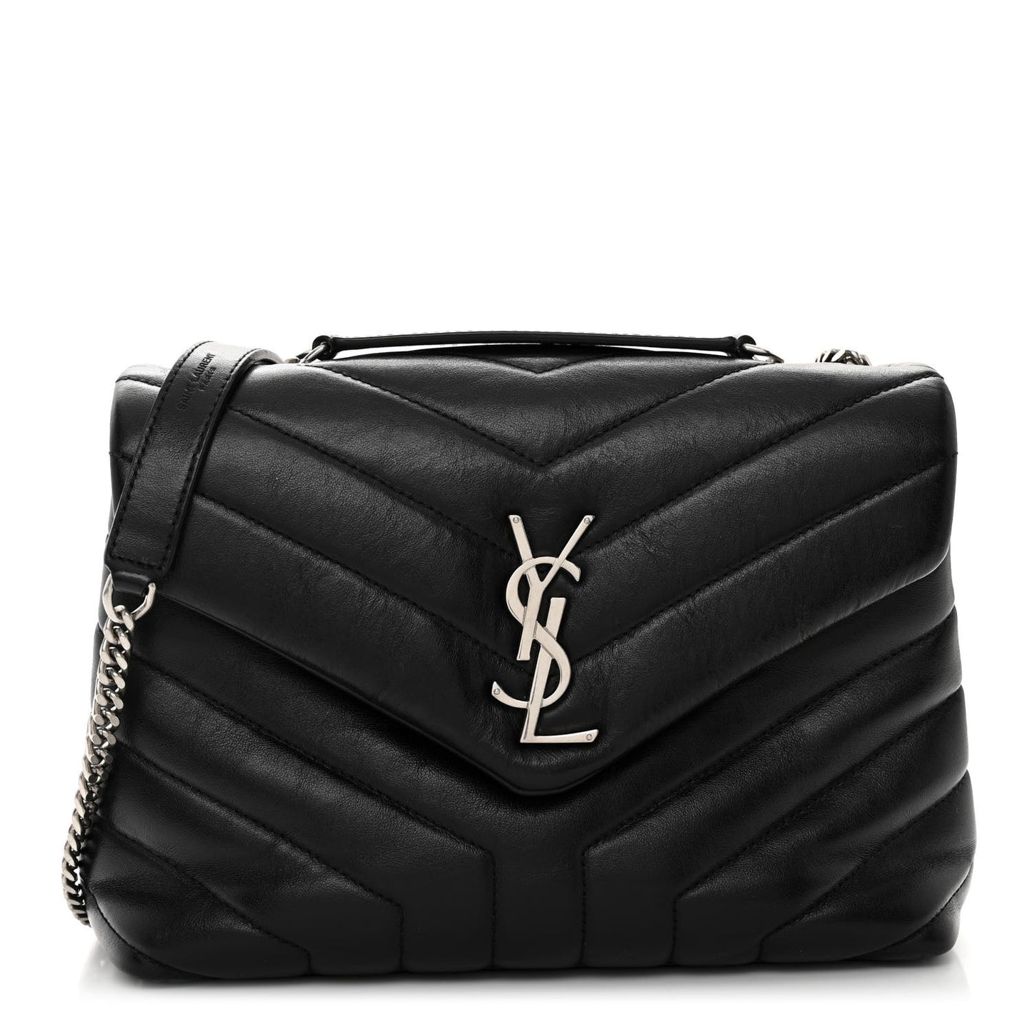 Calfskin Y Quilted Monogram Small Loulou Chain Satchel Black