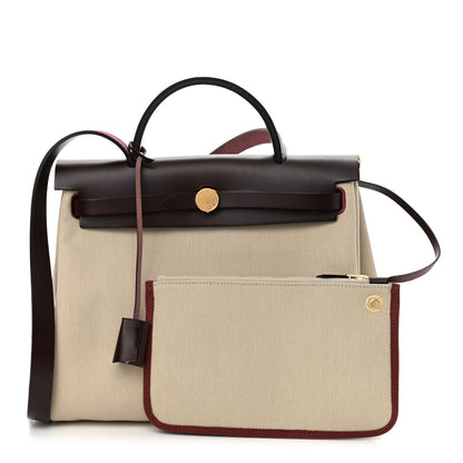 Hermes Military Toile Vache Hunter Herbag Zip Retourne 31 PM Beton Rouge Sellier 1 of 13