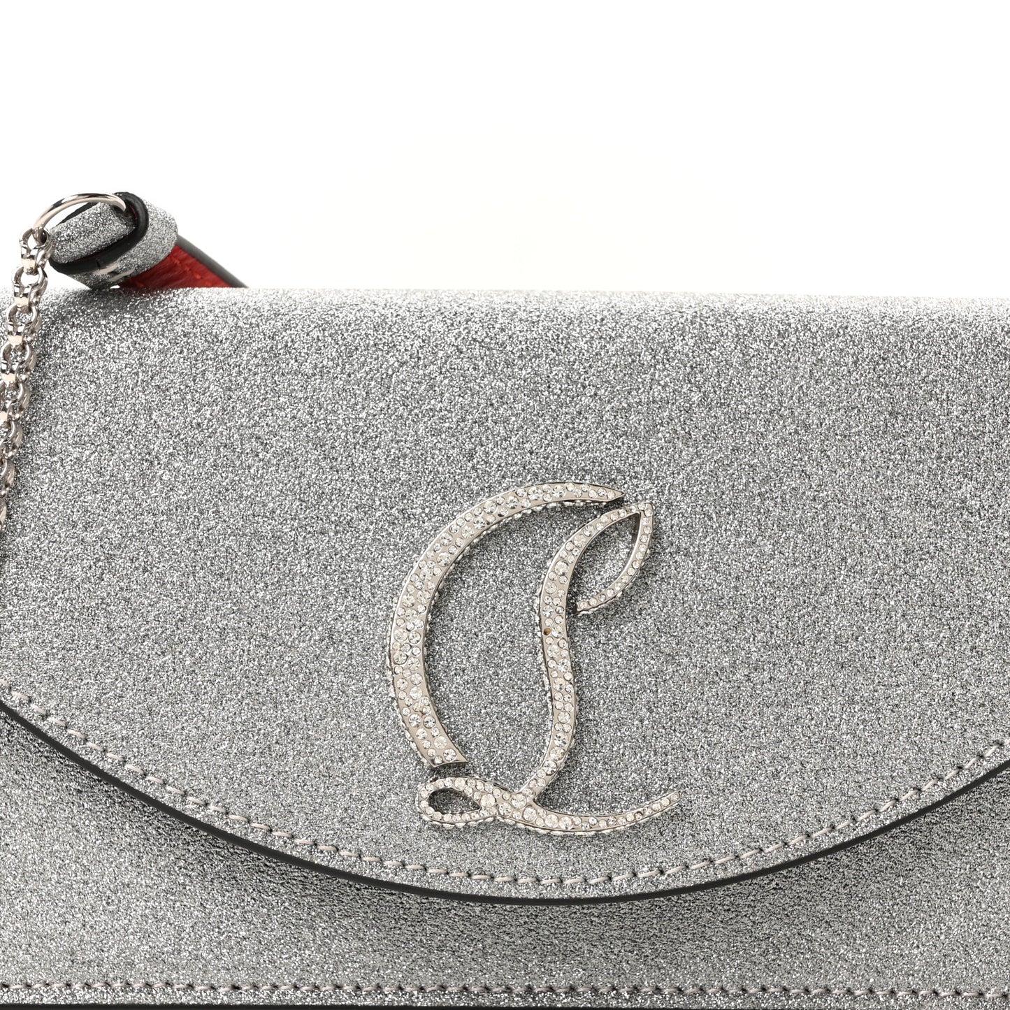 Glitter Calfskin Loubi54 Crossbody Clutch Silver