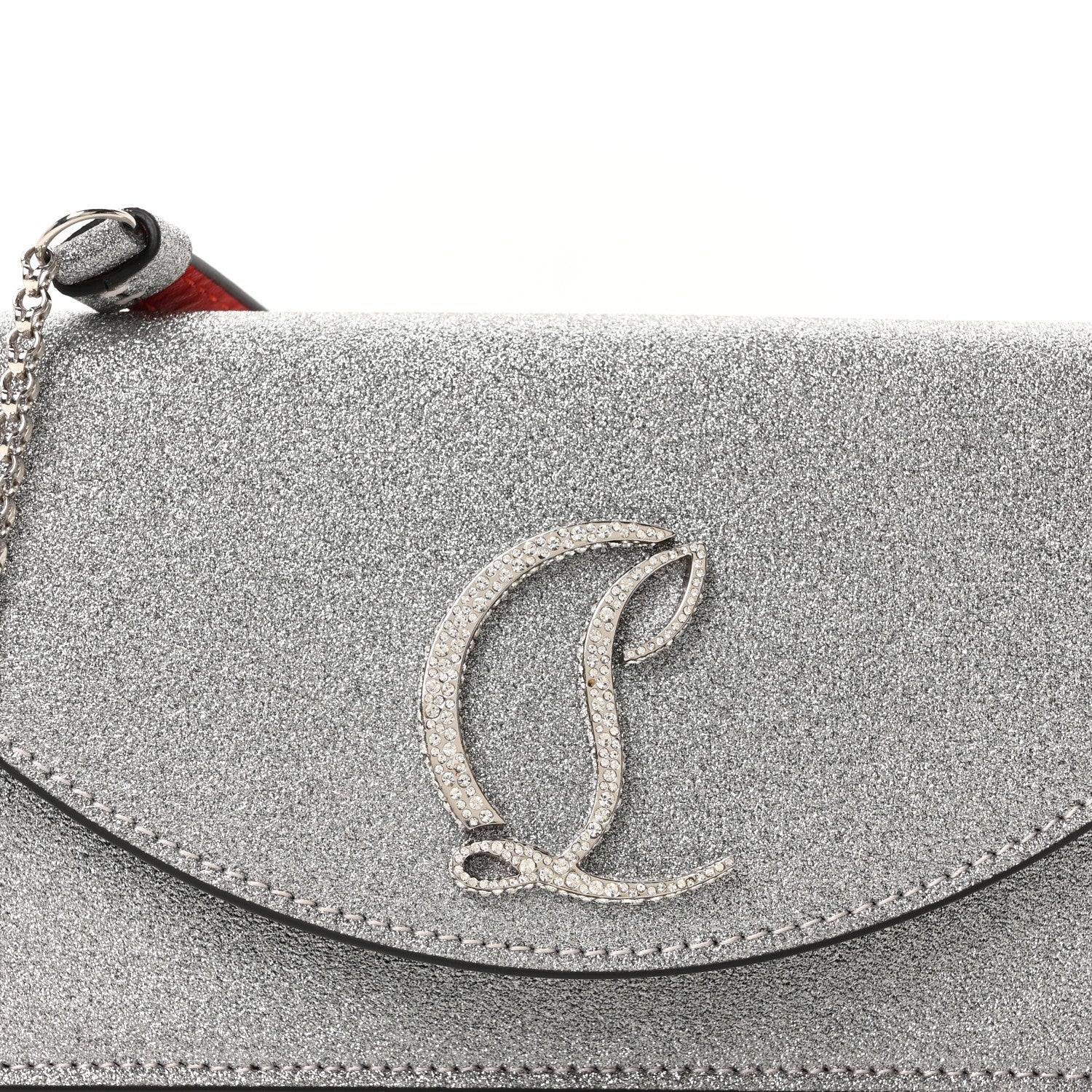 Christian Louboutin Glitter Calfskin Loubi54 Crossbody Clutch Silver 7 of 9