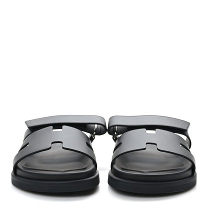 Hermes Calfskin Womens Chypre Sandals 39.5 Black 2 of 9