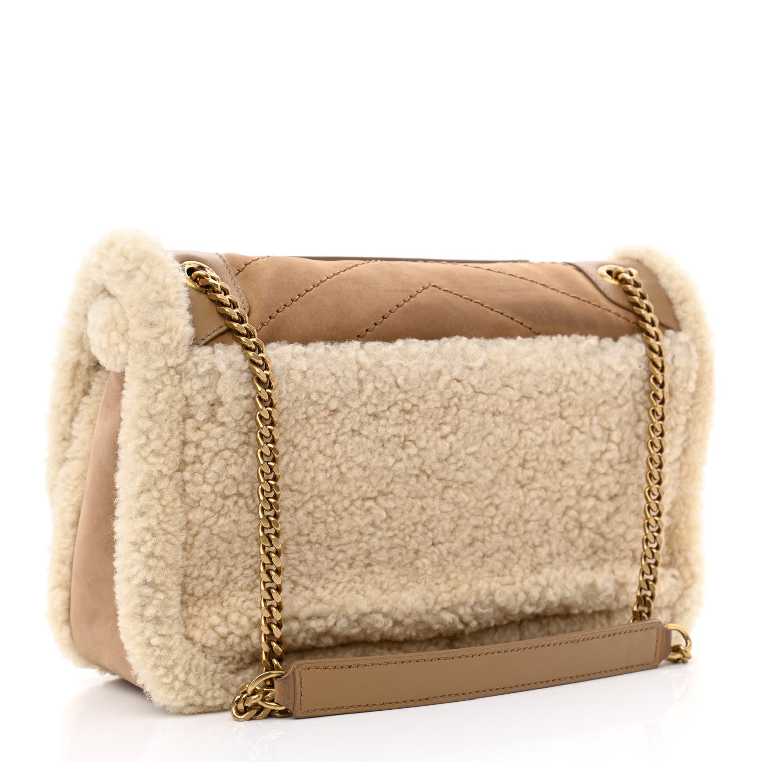 Saint Laurent Nubuck Shearling Monogram Baby Niki Chain Satchel Ivory Natural Tan 2 of 11