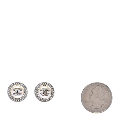 Chanel Pearl Crystal CC Round Earrings Silver 2 of 6