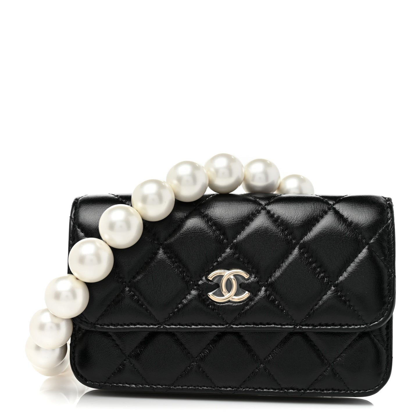 Calfskin Quilted Maxi Pearls Clutch With Chain Black