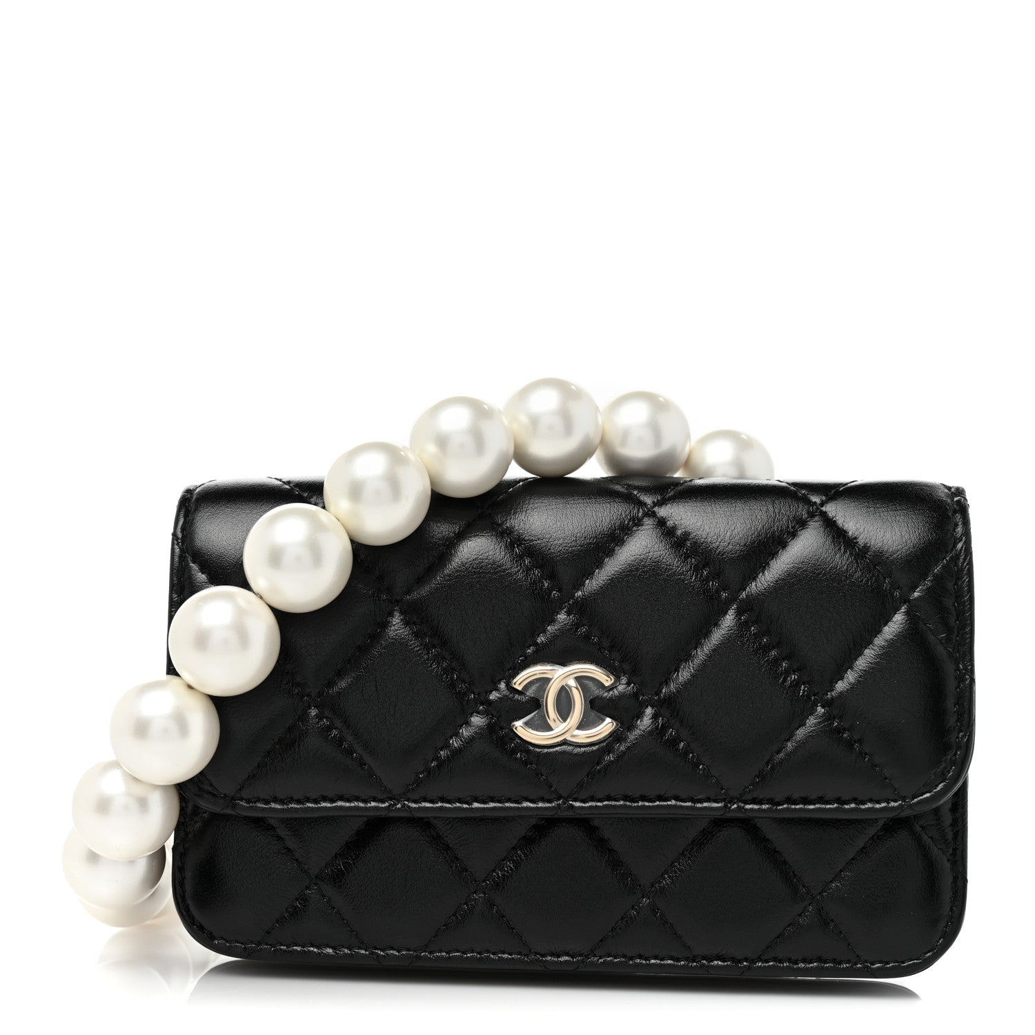 Chanel Calfskin Quilted Maxi Pearls Clutch With Chain Black 1 of 9