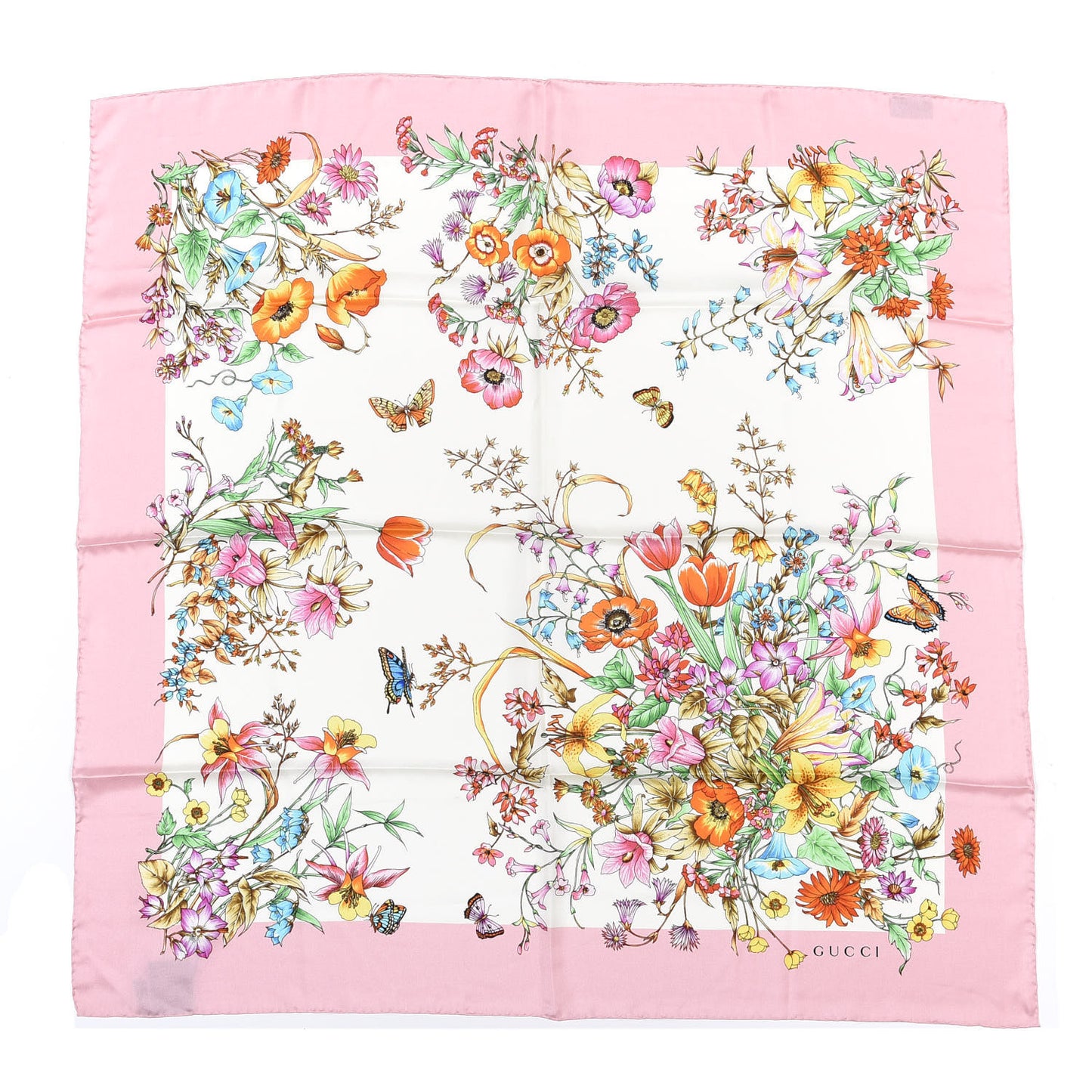 Silk Twill Eighties Bouquet Square Scarf Pink Ivory