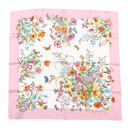 Gucci Silk Twill Eighties Bouquet Square Scarf Pink Ivory 1 of 3