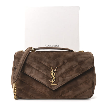 Saint Laurent Suede Chevron Quilted Medium LouLou Bark Brown 12 of 12