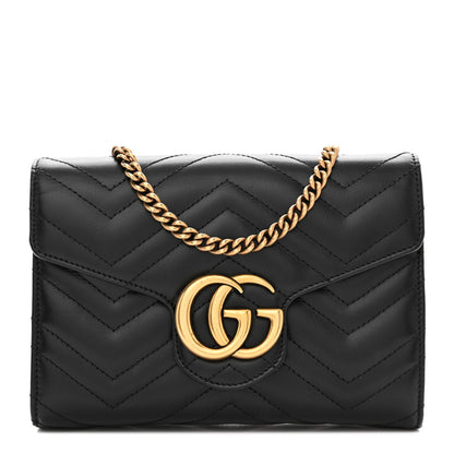 Gucci Calfskin Matelasse GG Marmont Chain Wallet Black 1 of 17