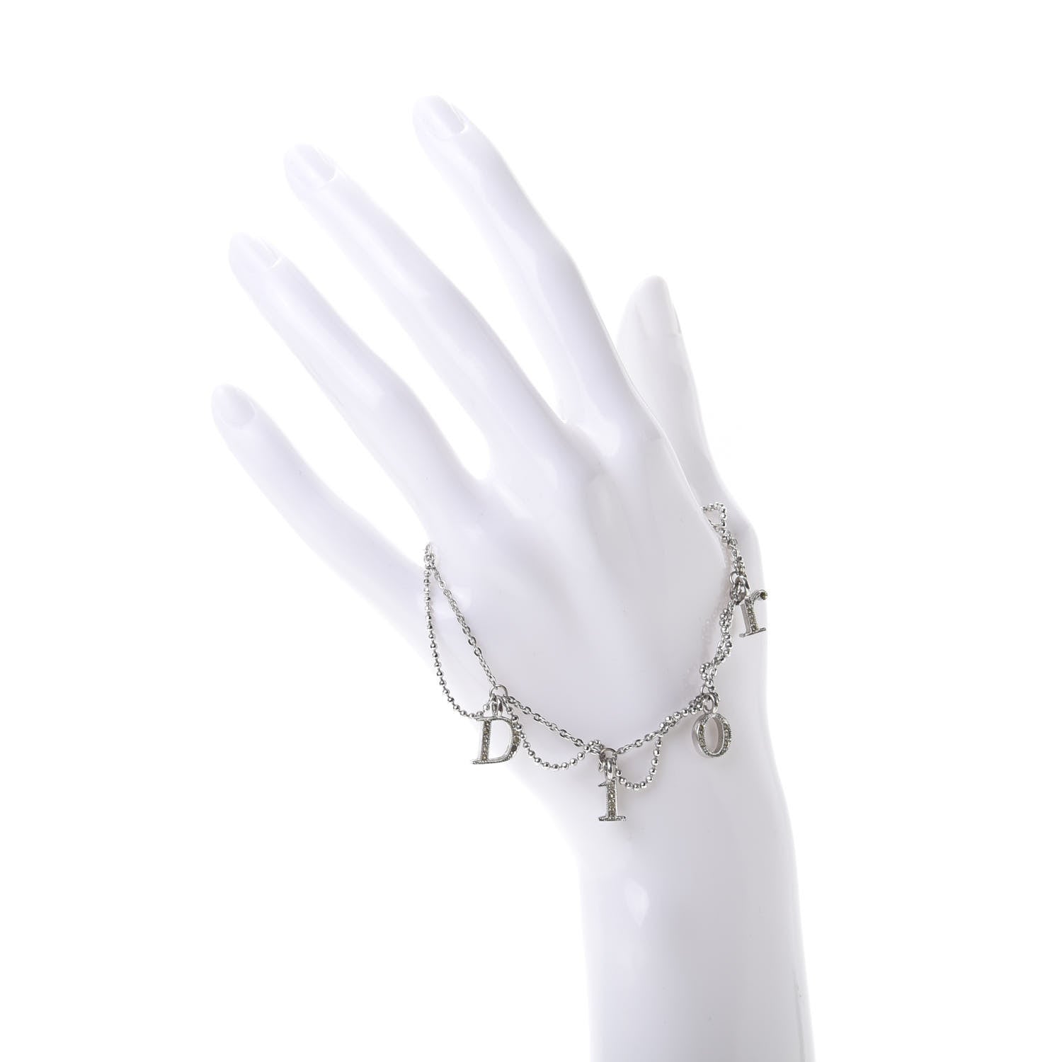 Christian Dior Crystal Logo Charm Bracelet Silver 2 of 5