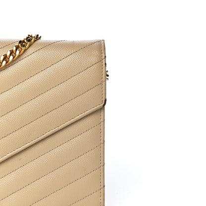 Saint Laurent Grain De Poudre Matelasse Chevron Monogram Chain Wallet Dark Latte 25 of 30