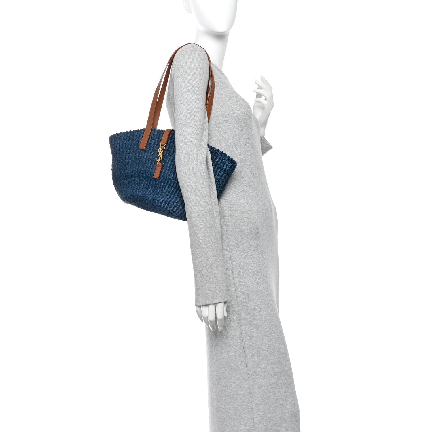 Saint Laurent Raffia Calfskin Small Panier Tote Blue 2 of 13