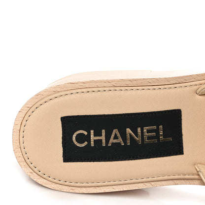 Chanel Lambskin Quilted CC Slip On Platform Sandals 39 Beige 7 of 8