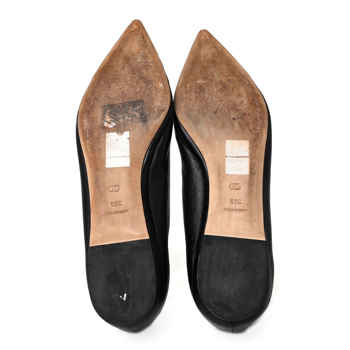 Calfskin Pointed Toe Flats 38.5 Black Pink