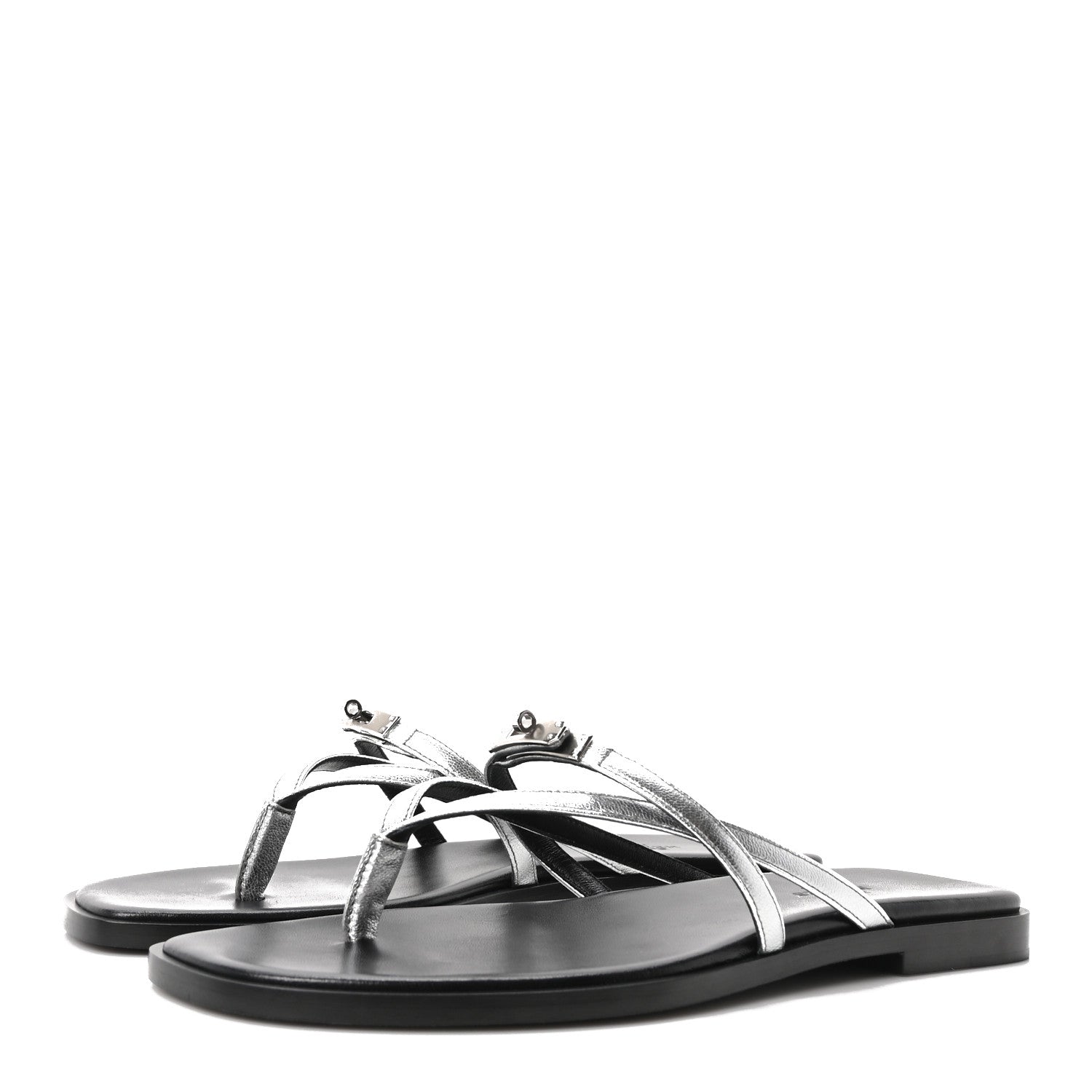 Hermes Metallic Goatskin Miss Sandals 38 Gris Argente 4 of 9