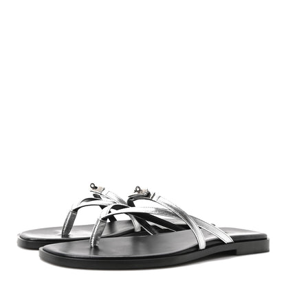 Hermes Metallic Goatskin Miss Sandals 38 Gris Argente 4 of 9