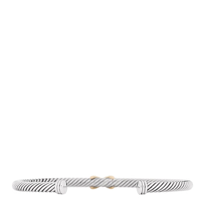 David Yurman Sterling Silver 18K Yellow Gold 4mm X Station Cable Bracelet 2 of 3