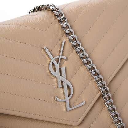 Saint Laurent Grain De Poudre Matelasse Chevron Monogram Chain Wallet Nude Powder 9 of 9