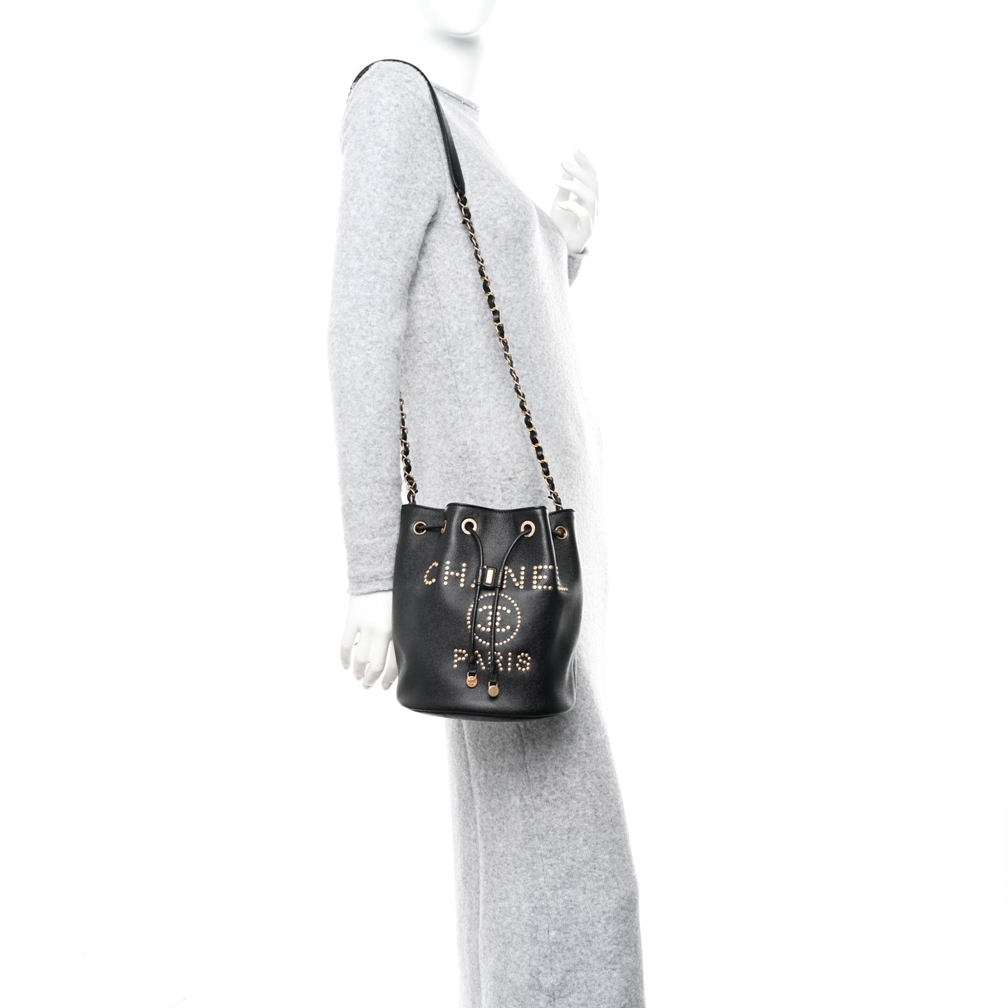 Caviar Deauville Drawstring Bucket Bag Black