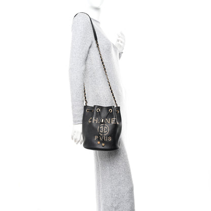Chanel Caviar Deauville Drawstring Bucket Bag Black 2 of 10