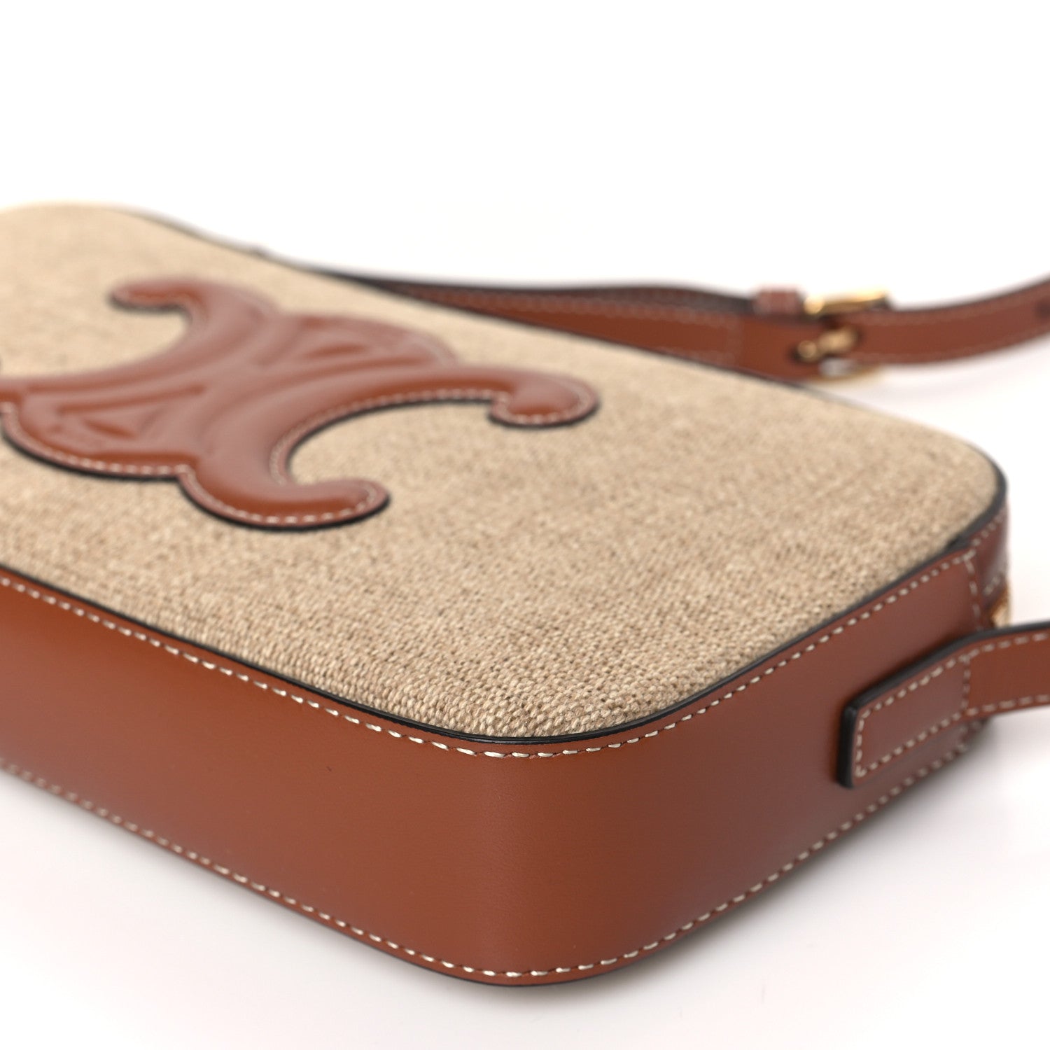 Celine Canvas Calfskin Cuir Triomphe Camera Shoulder Bag Tan 8 of 8