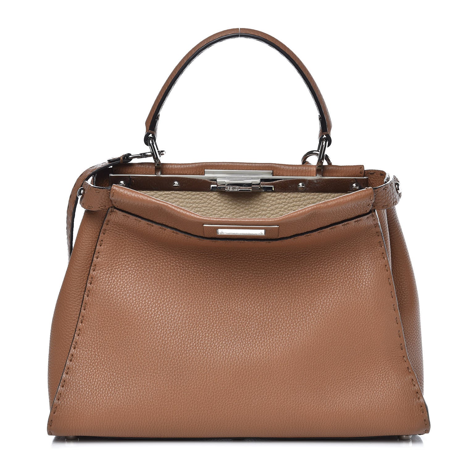 Fendi Cuoio Romano Selleria Bi-Color Medium Peekaboo Iconic Satchel Mou Deserto 3 of 8